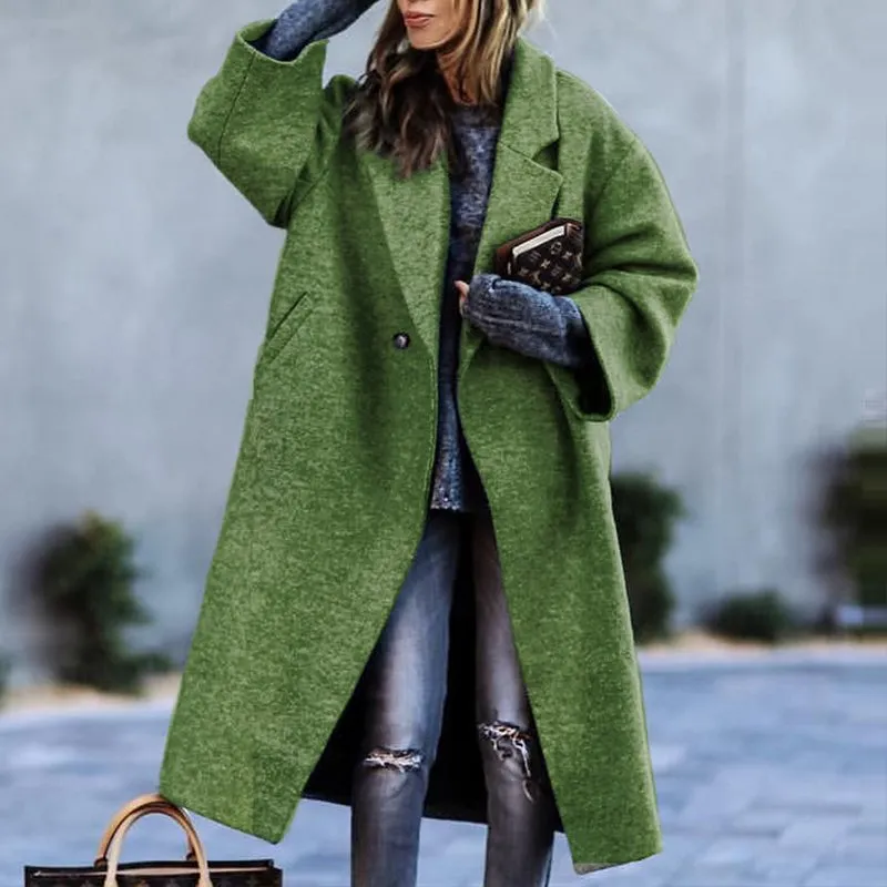 Women's Color Matching Plaid Long-sleeved Coat - Green