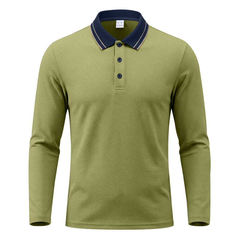 Mens Polo Shirt With Lapel Collar And Long Sleeves