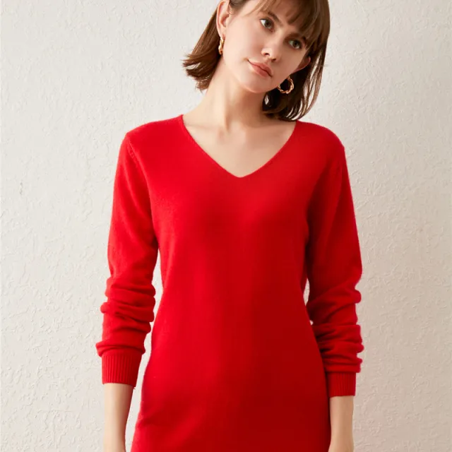 Mid length Outerwear Loose And Lazy Style Knitted Top Bottoming Shirt Bright Red - Shop at LoveMi