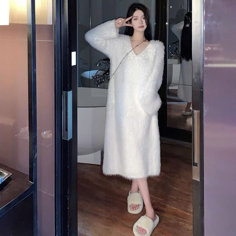 Mink Fur Long Dress Idle Style Gentle Soft Glutinous