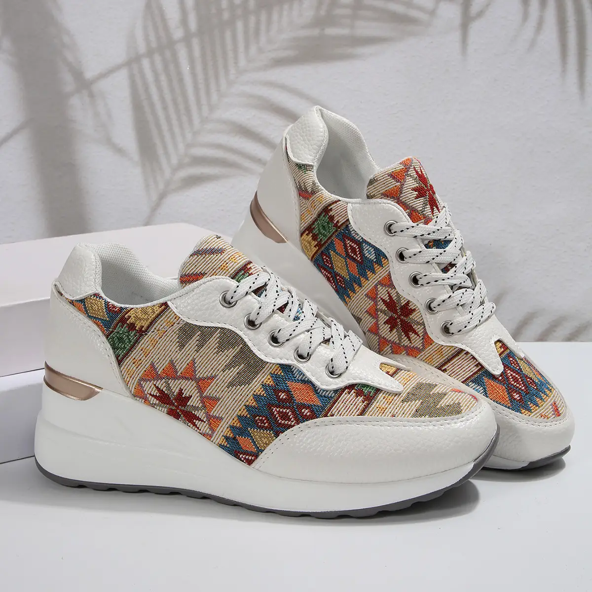 Ethnic-style Color-block Fabric Casual Sports Shoes For Women
