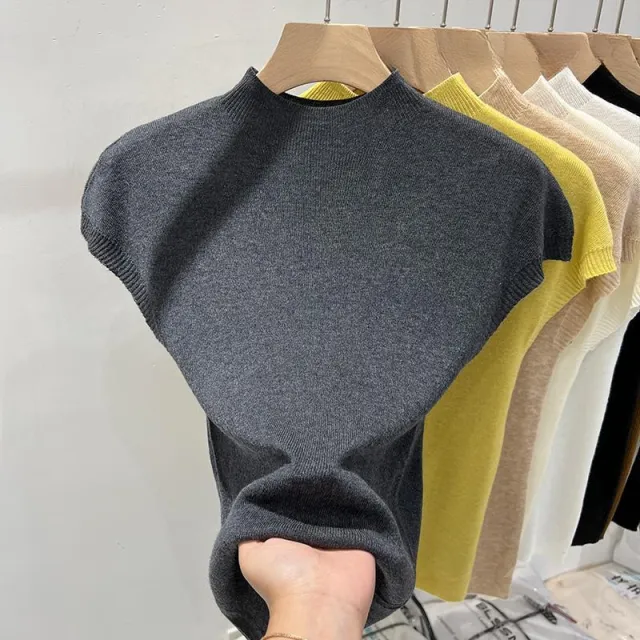 Half high Collar Flutter Sleeve Knitwear Women Summer Gray - Shop at LoveMi