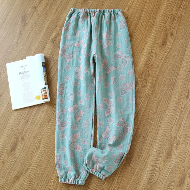 Women's Fashionable Cotton Double layer Yarn dyed Close up Pajama Pants Blue Butterfly - Shop at LoveMi