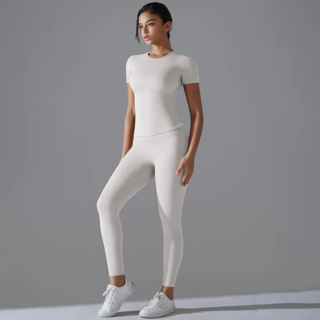 Women's Solid Color Quick drying Yoga Clothes Short sleeved Trousers Sports Suit White - Shop at LoveMi