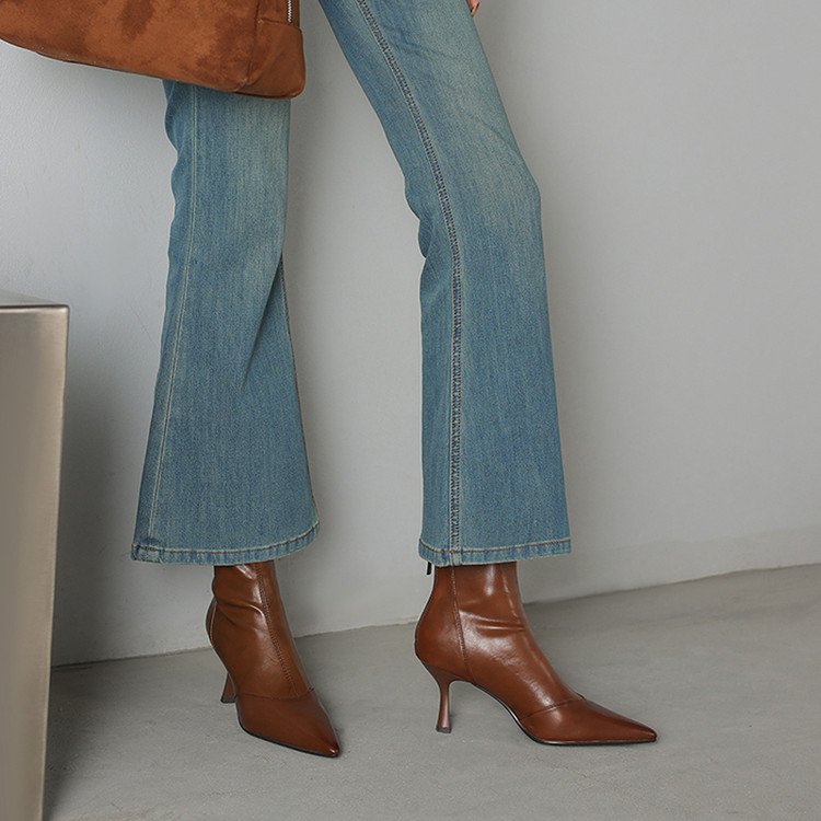 Women’s Cowhide Pointed Toe Stiletto Ankle Boots