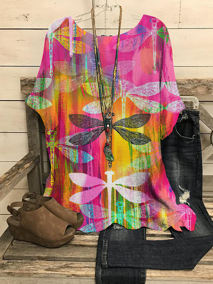 Loose Round Neck Short Sleeve Cotton And Linen Top For Women