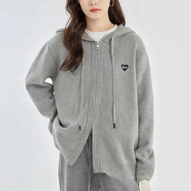 Loose Sports And Leisure Gray Hooded Knit Cardigan Coat For Women Gray - Shop at LoveMi
