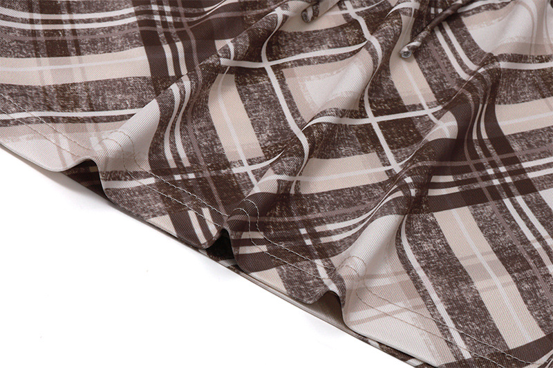 French Square Collar Pleated Lace-up Retro Plaid Short Sleeve T-shirt Top