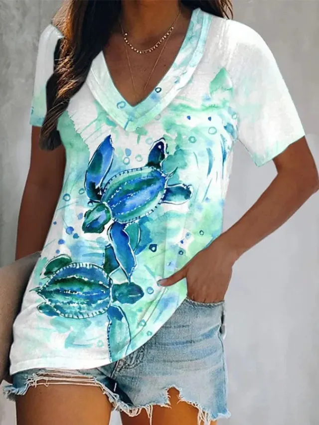 Women's Summer Turtle 3D Printed Top J16Tk9C2319115 M - Shop at LoveMi