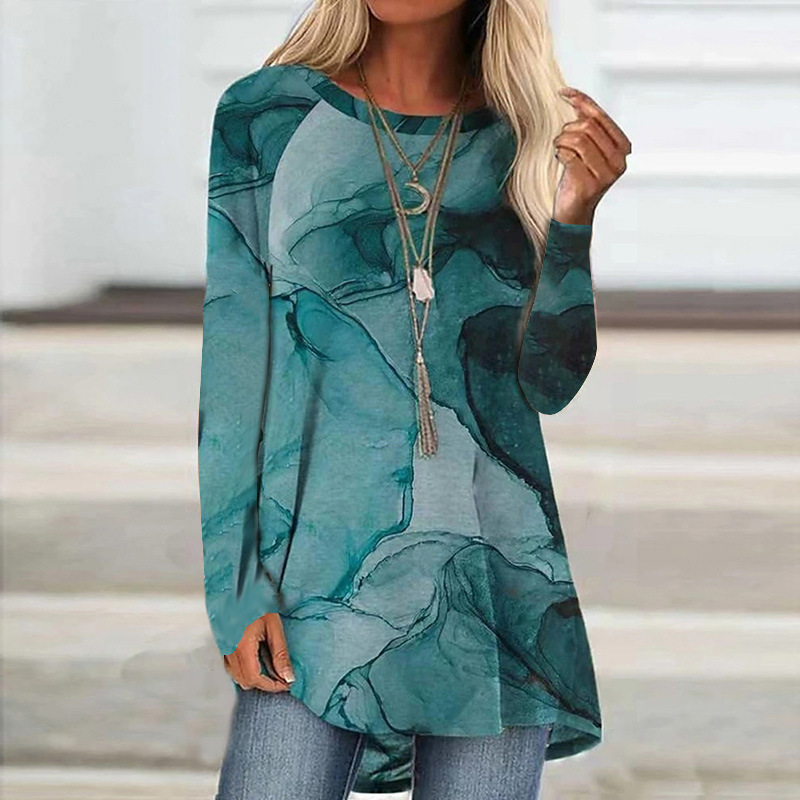Wear Loose Long Sleeve Digital Printing T shirt Light Green - Shop at LoveMi