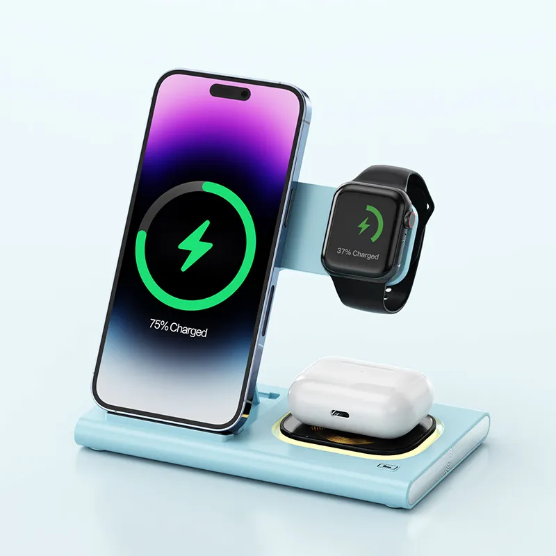 3 IN 1 15W Wireless Charging Charger Magnetic Desktop Night Light Iwatch Fast Charging Stand Gift Customization – image 6