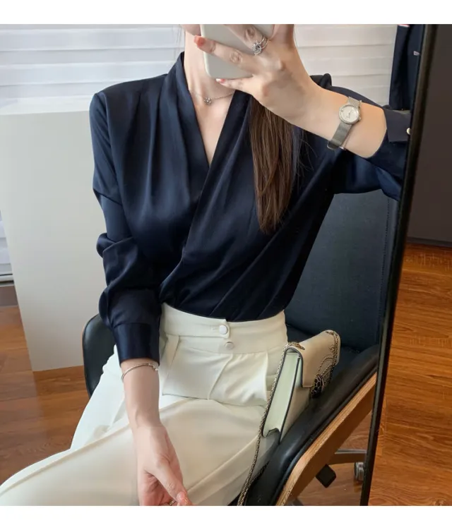 French Style Design Niche Silk Top Blue - Shop at LoveMi