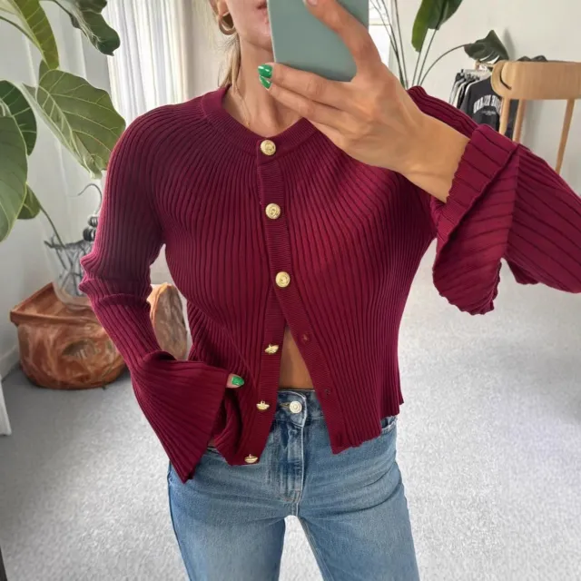 Slim fit Knitted Cardigan Long Sleeve Versatile Sweater Wine Red - Shop at LoveMi