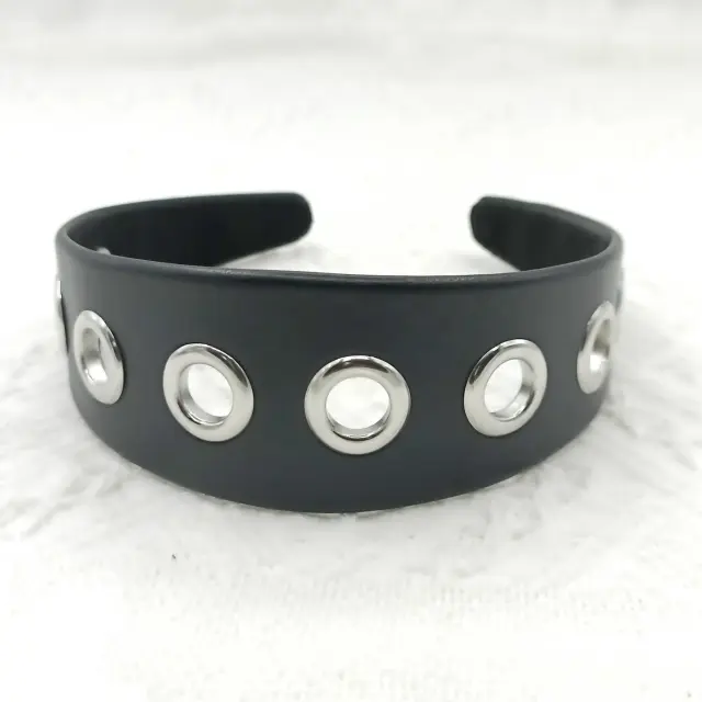 Fashion Large Rivet Punk Style Wide Version Personality Headband Black - Shop at LoveMi