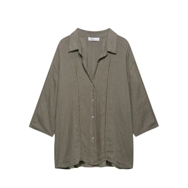New Summer Pure Linen Shirt 4043058 Pure Linen Wide Leg Pants Army Green Top - Shop at LoveMi