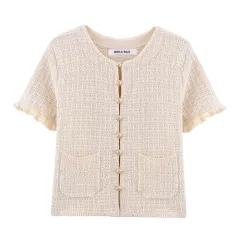 Tank-top Skirt Knitted Cardigan Three-piece Set - Tan - View 1