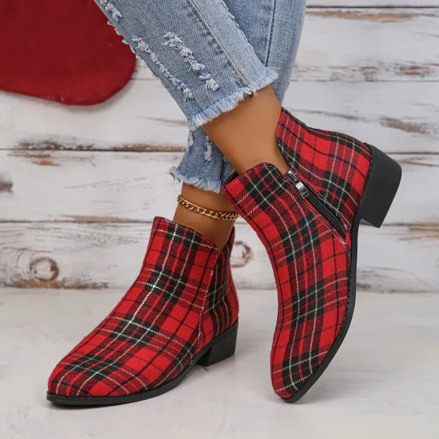 Women's New Houndstooth Pointed Casual Fashion Woolen Shoes Red - Shop at LoveMi