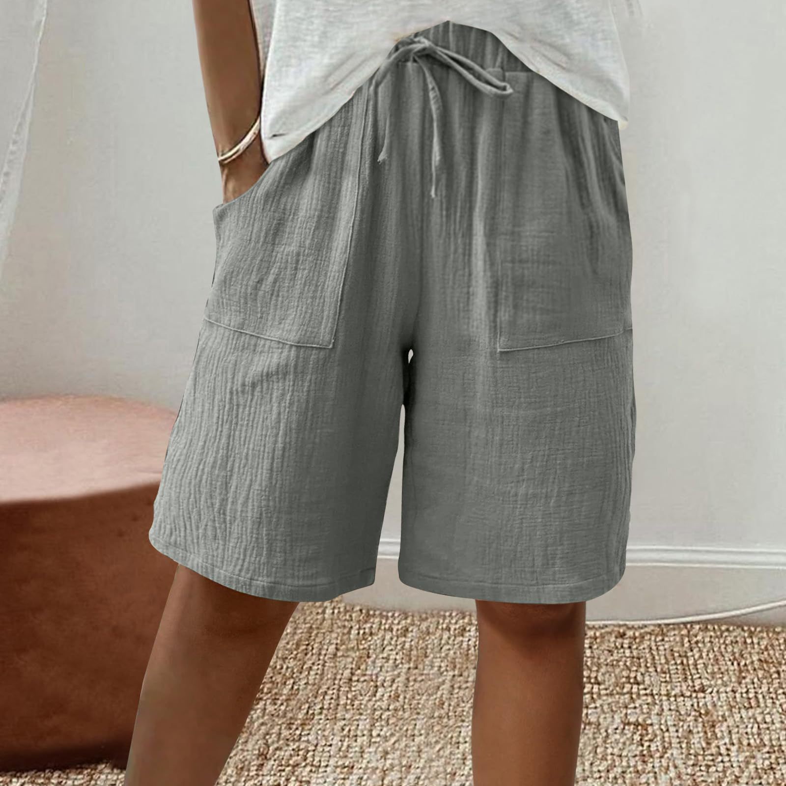 Relaxed Fit Cotton Straight-Leg Capri Pants - Mid-Rise