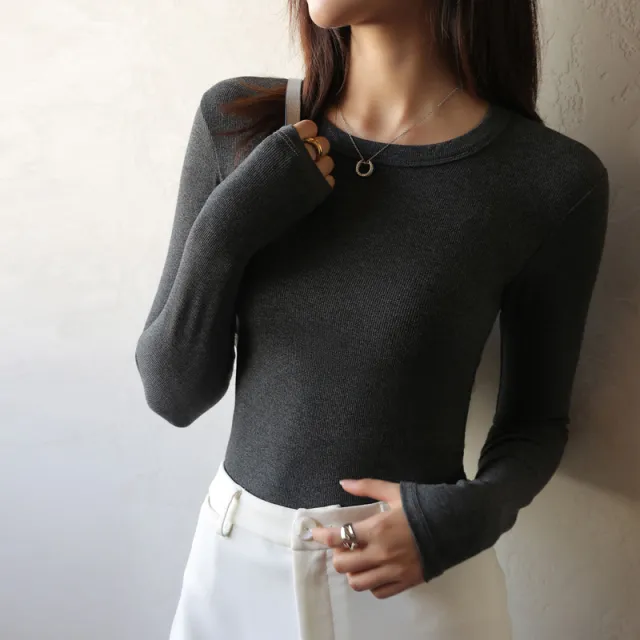 Modal Round Neck Bottoming Shirt Female Suit Slim Fit Inner Wear High Sense High Grade Gray - Shop at LoveMi