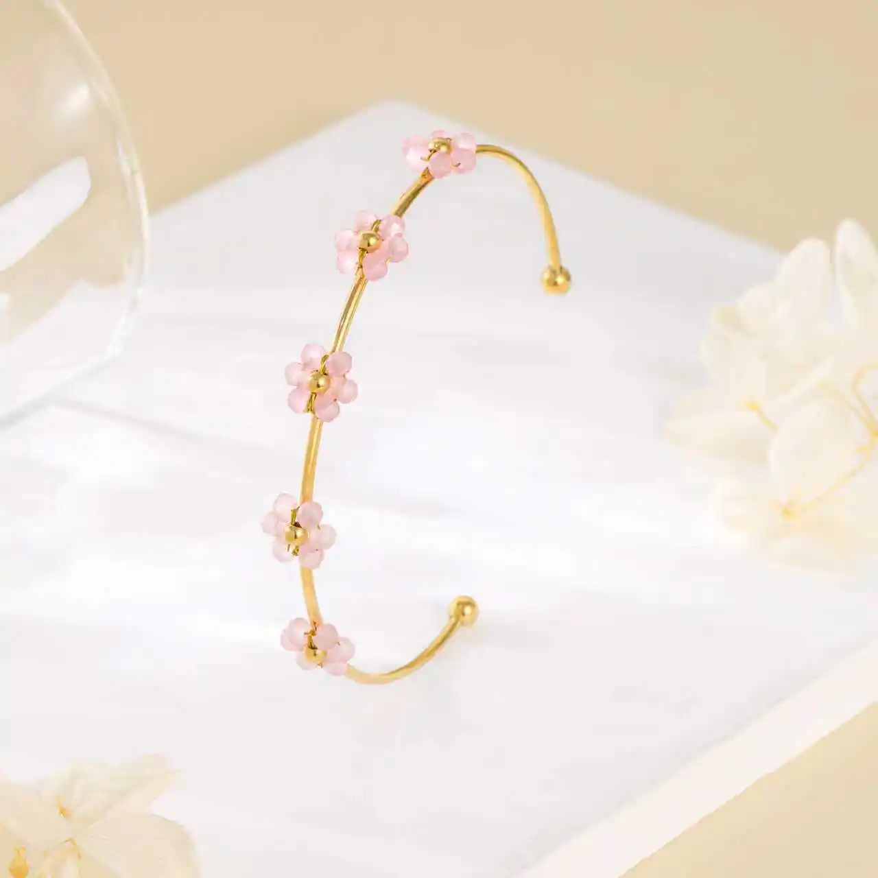 Stainless Steel Open Bangle For Women A Lightweight Luxe Piece Featuring A Cute Flower Design