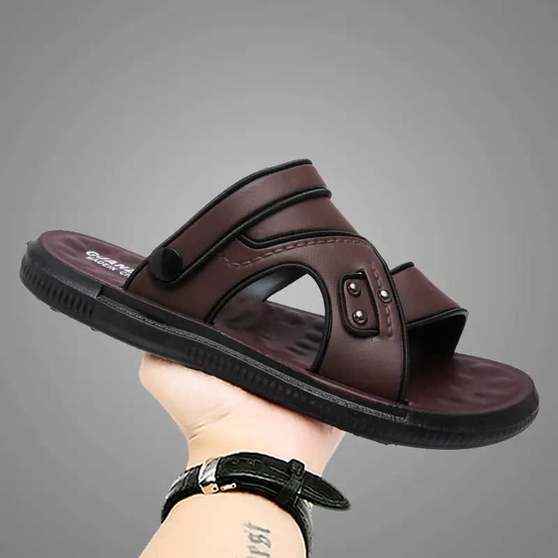 Mens Sandals Leather Platform Design Dual-purpose