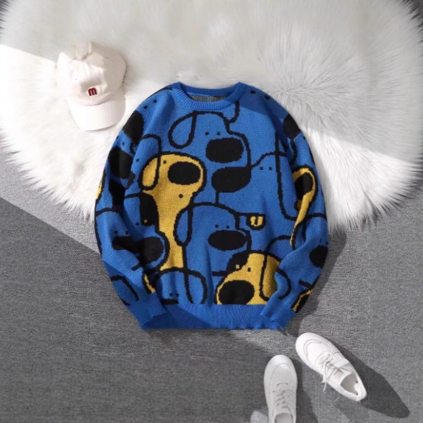 Printed Knitted Unisex Casual Crew-Neck Pullover