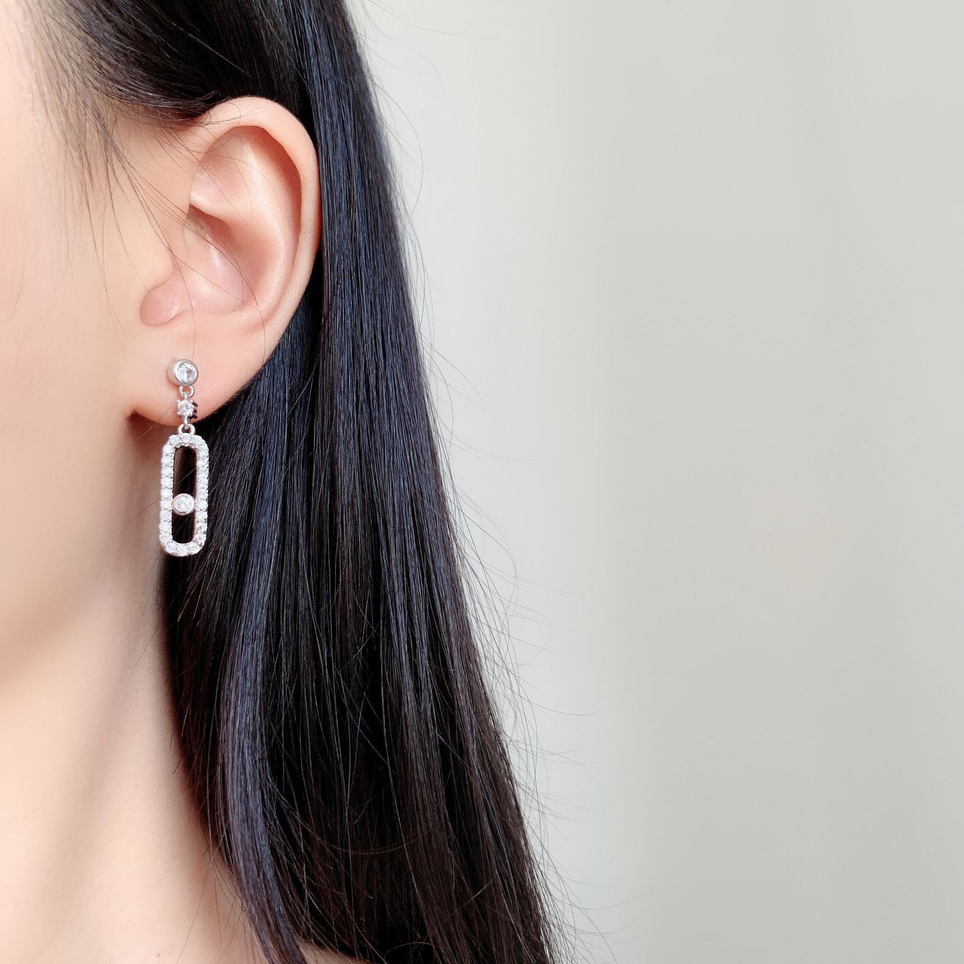 Fashion Creative Geometric Oval Rhinestone Chain Earrings