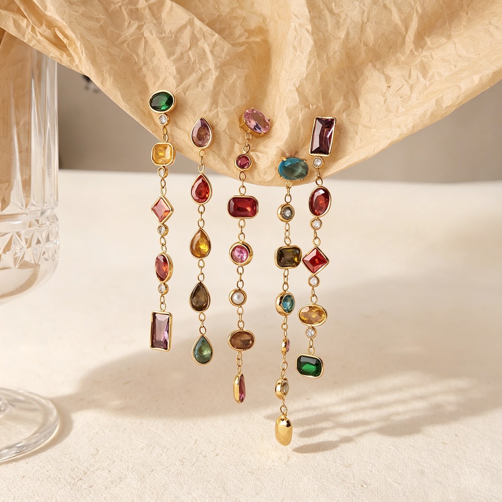 Long Tassel Zircon Titanium Steel Earrings Subtly Luxurious