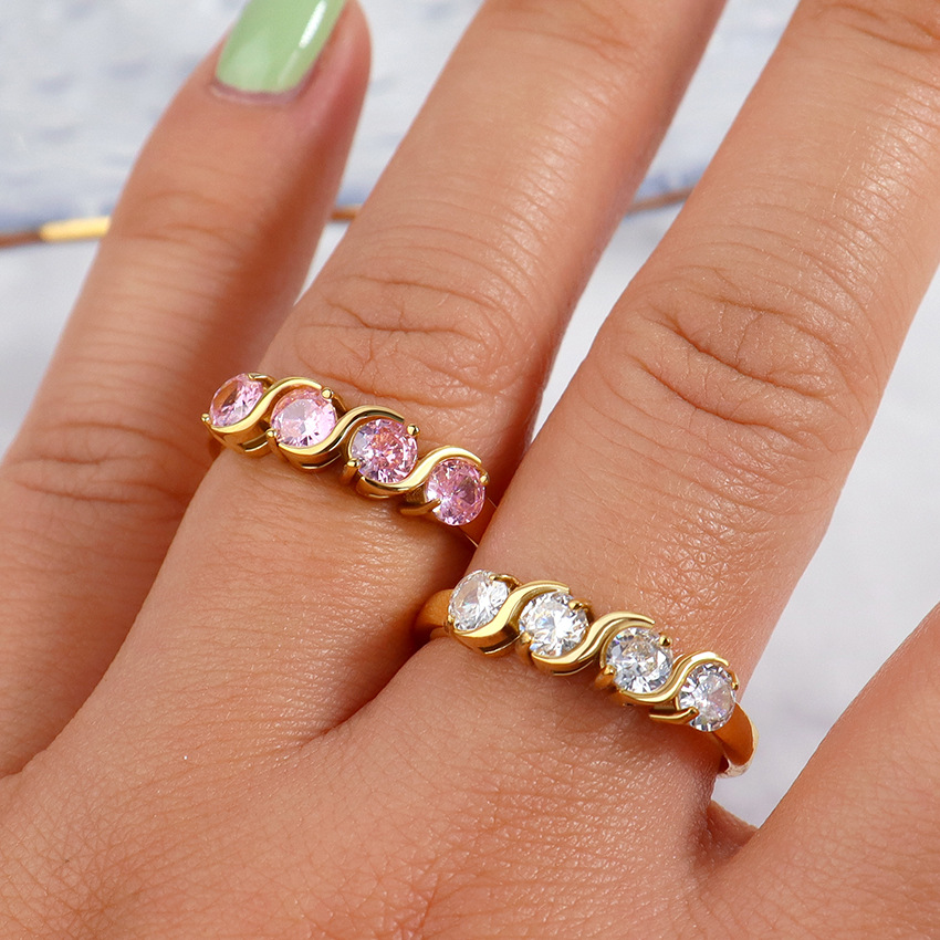 Simple Geometric Single Row Zircon Ring