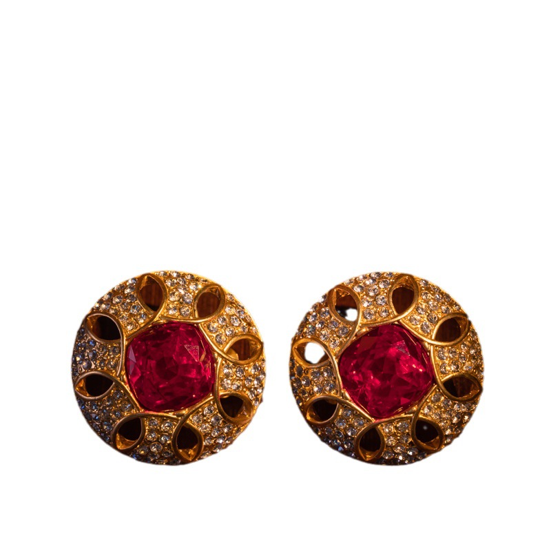 Vintage Large Rhinestone Czech Diamond Inlaid Artistic Retro Earrings