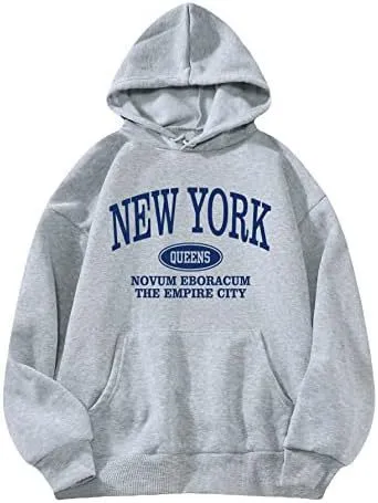 Women's Letter Pattern Hoodie Pullover Sweater Gray - Shop at LoveMi