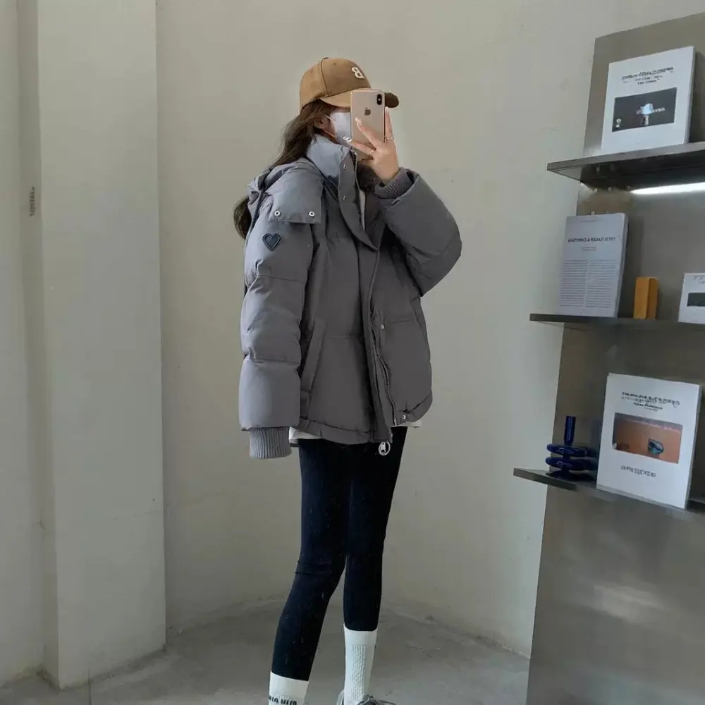 Gray with Heart Short Down Jacket Plus Size Women's