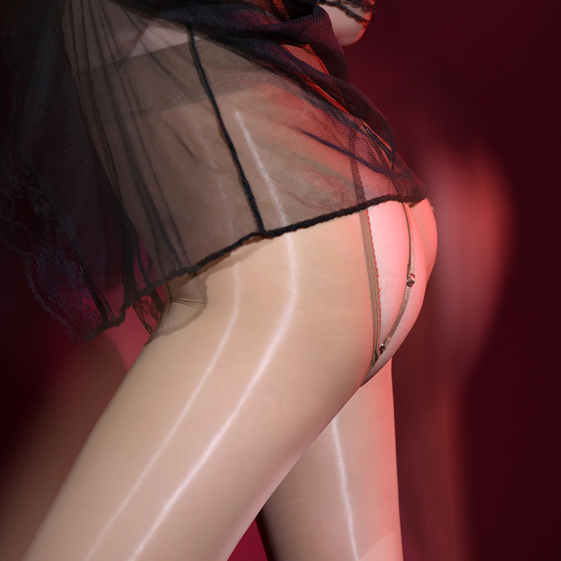 Sheer Ultra-thin Sexy Glossy Silky Seamless Open-crotch Oil-sheen Plus-size Tights