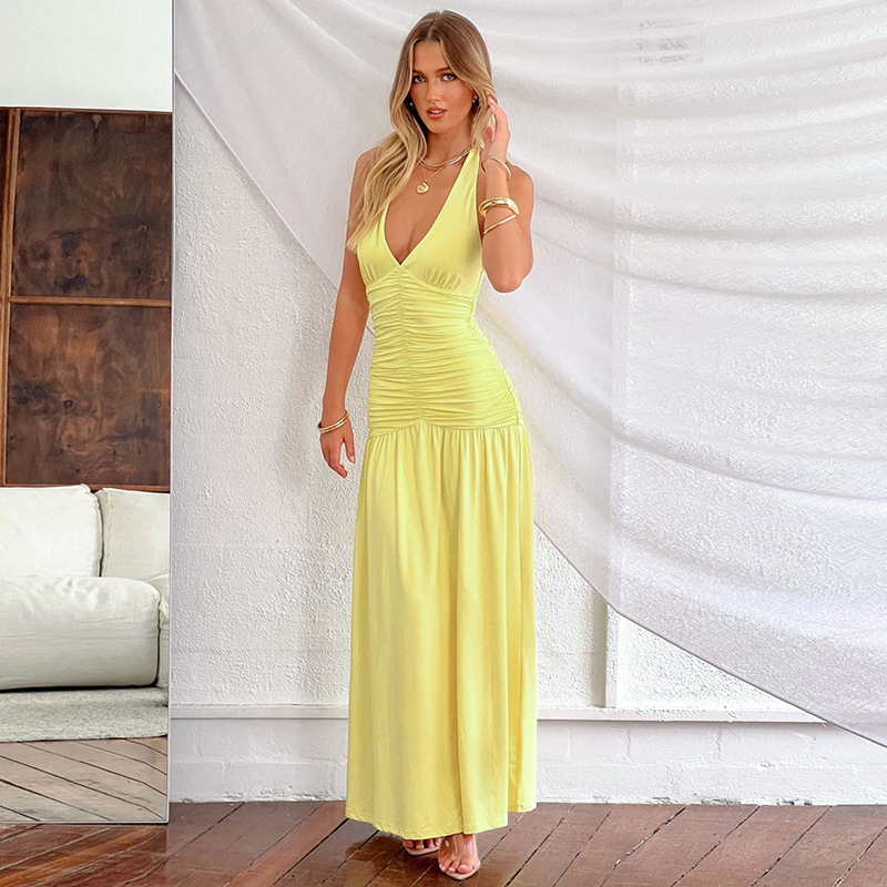 Elegant Halter Long Dress Sexy Slit Dress
