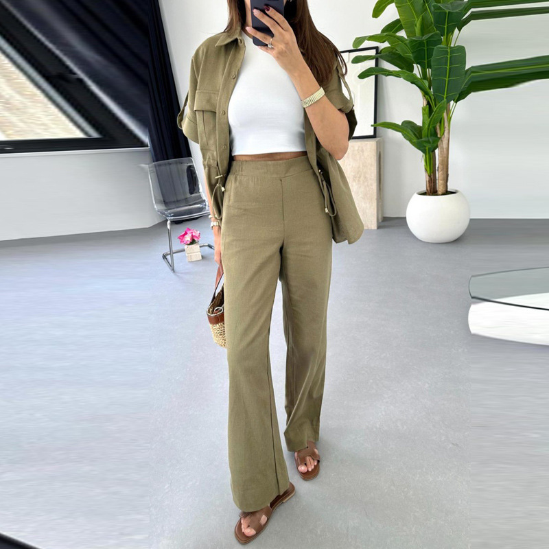 Women's Casual Drawstring Top All-matching Trousers Two-piece Suit