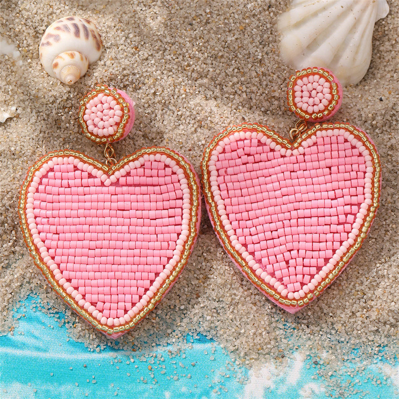 Fashion Valentine's Day Bead Doppel Herz Earrings Creative