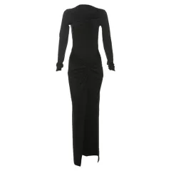 High Slit High Waist Slim Fit Dress Women - Black - View 1