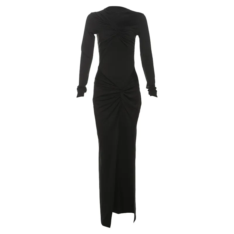 High Slit High Waist Slim Fit Dress Women - Black