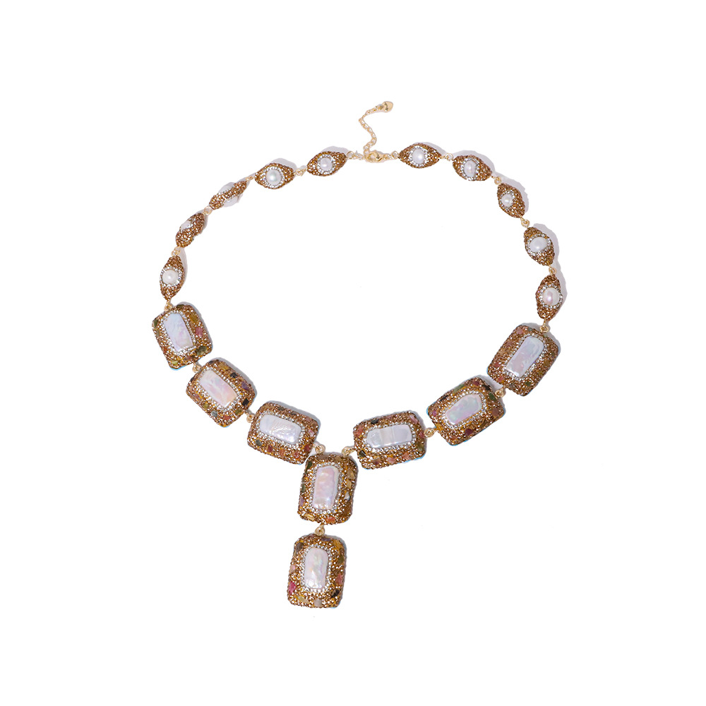 Tourmaline Pearl Necklace Female Versatile Multi-color Clavicle Chain