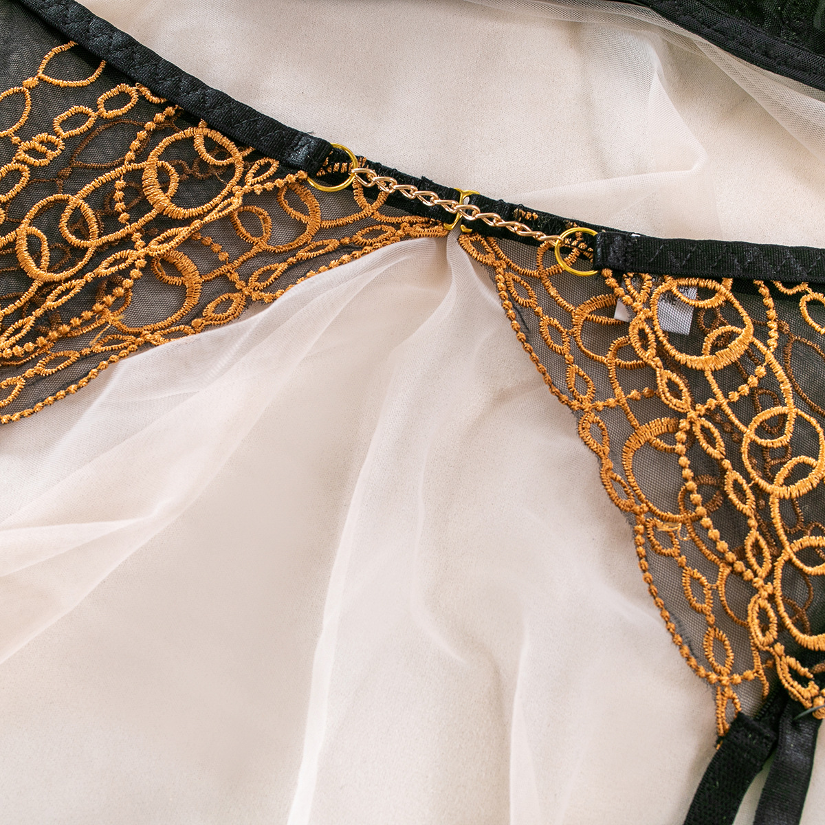 Women's Embroidered Chain See-through Underwear Suit