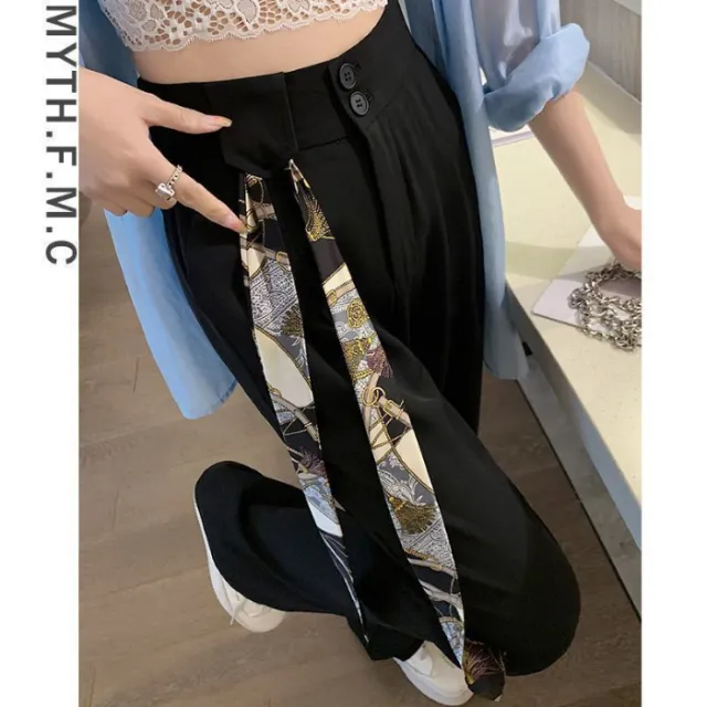 High Waist Narrow Version Ice Silk Wide leg Pants Drape Black - Shop at LoveMi