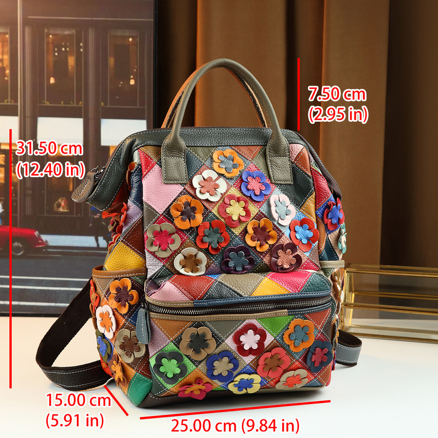 Rétro sac à dos des femmes de style bohème avec patchwork en cuir véritable – Image 6
