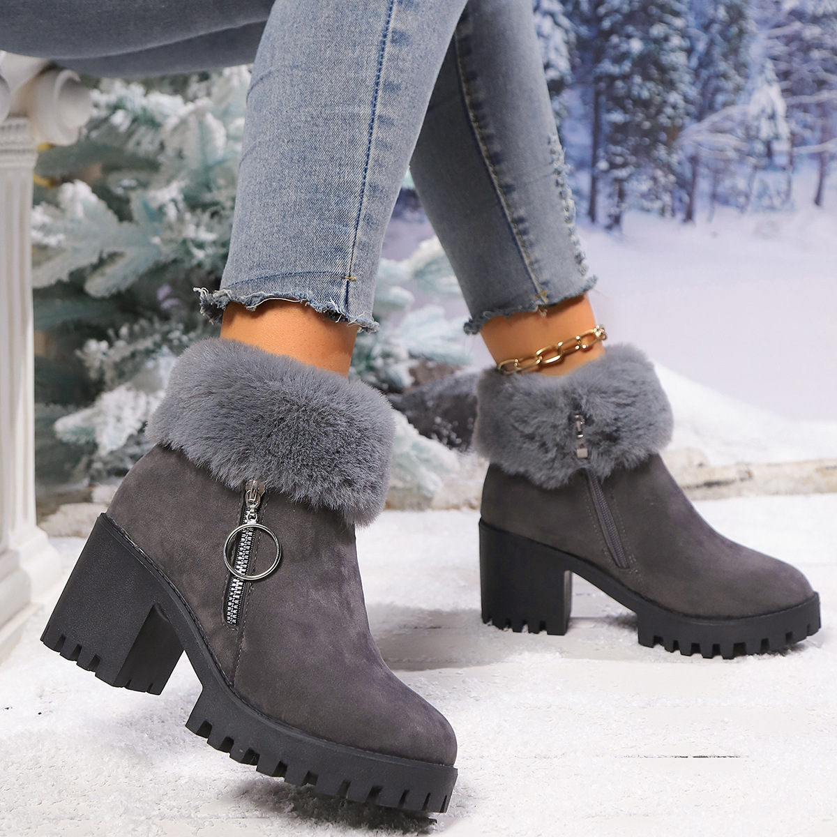 Title 3, Snow Velvet Thermal And Thickening Thick Heel W...