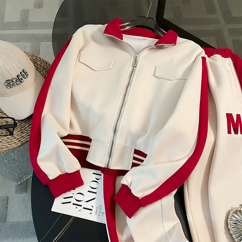 European Goods Casual Sports Women's Top Wide Leg Pants Two piece Set Apricot Unlined Top - Shop at LoveMi