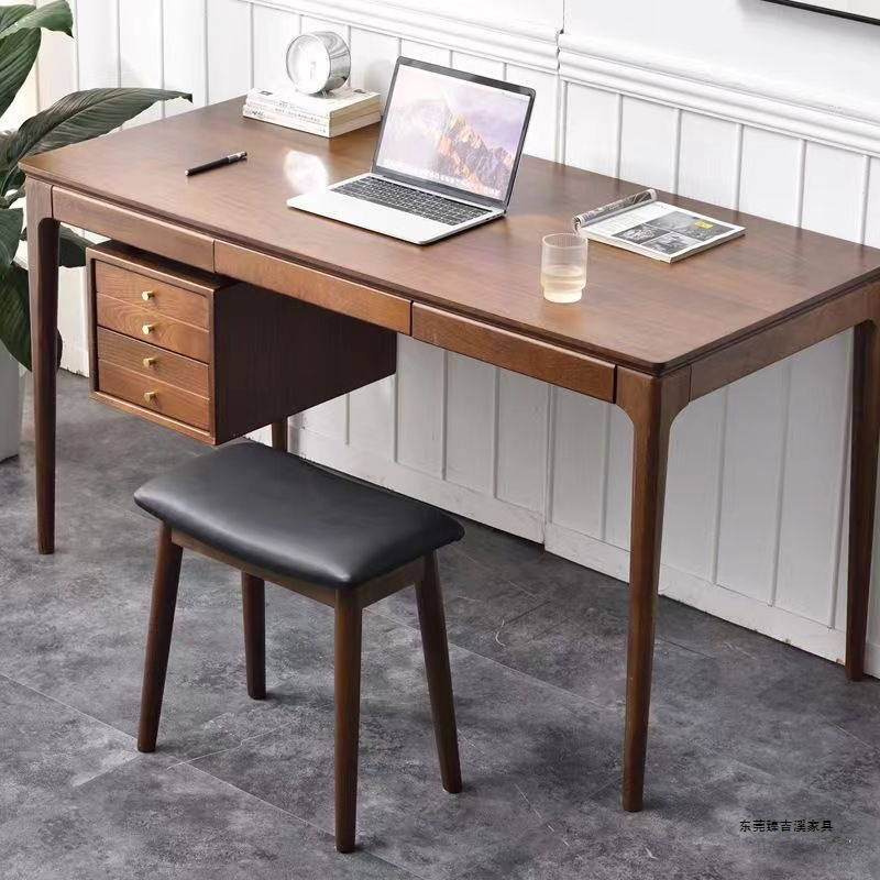 Modern Minimalist Upholstered Makeup Stool With A Solid-wood Curved Design