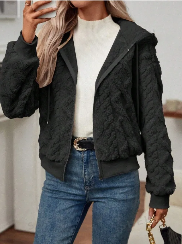 Hooded Knitted Coat Dinified Sweater Cardigan Black - Shop at LoveMi