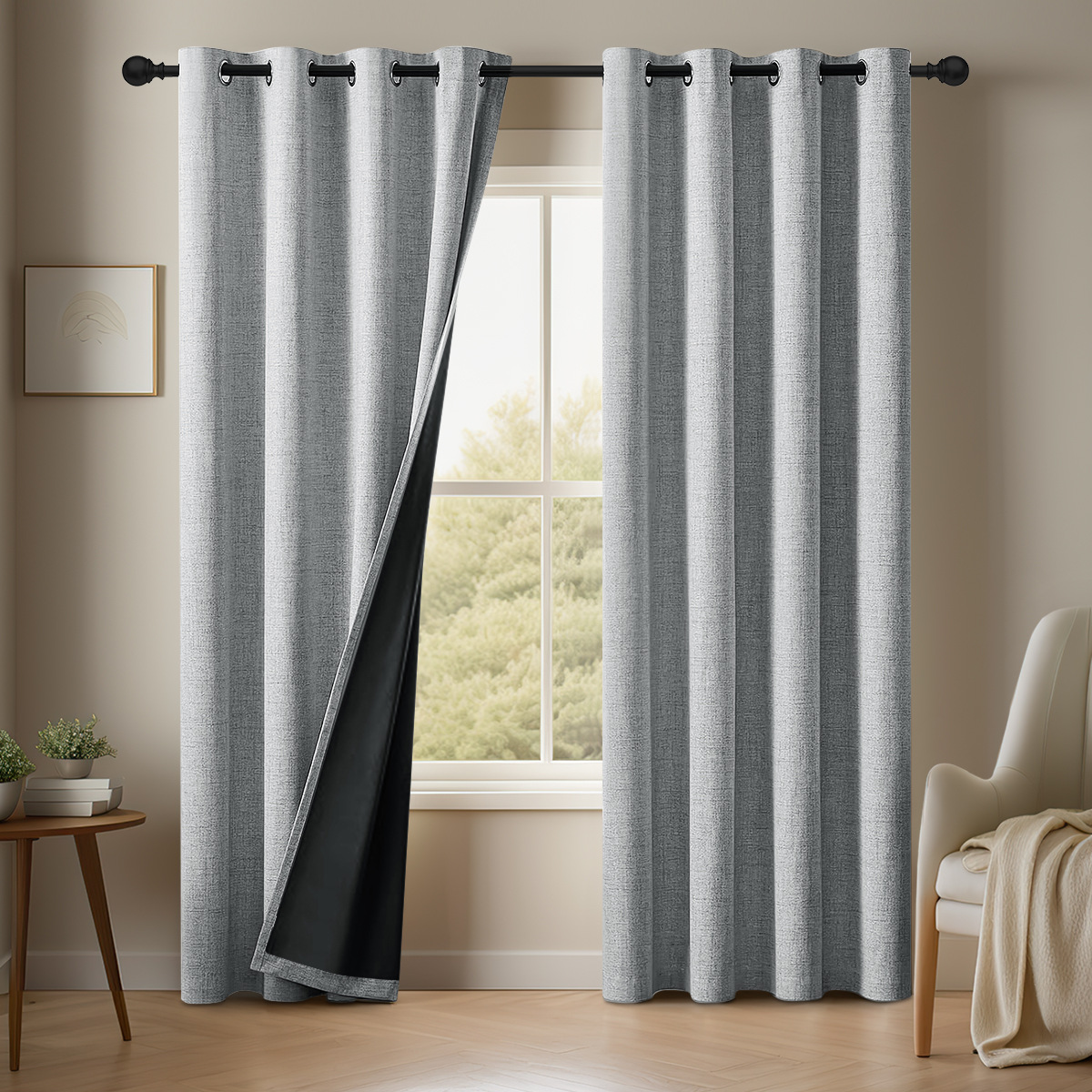 Plain Linen Full Shading Curtain For Free Rope