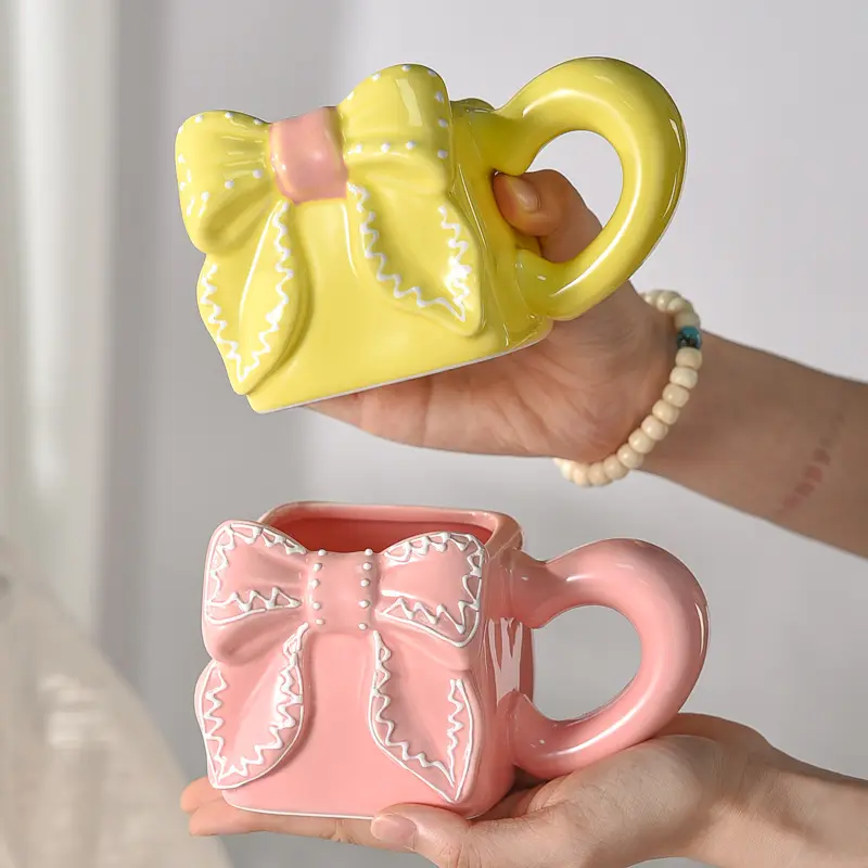 Bow-knot Large-handle Ceramic Mug