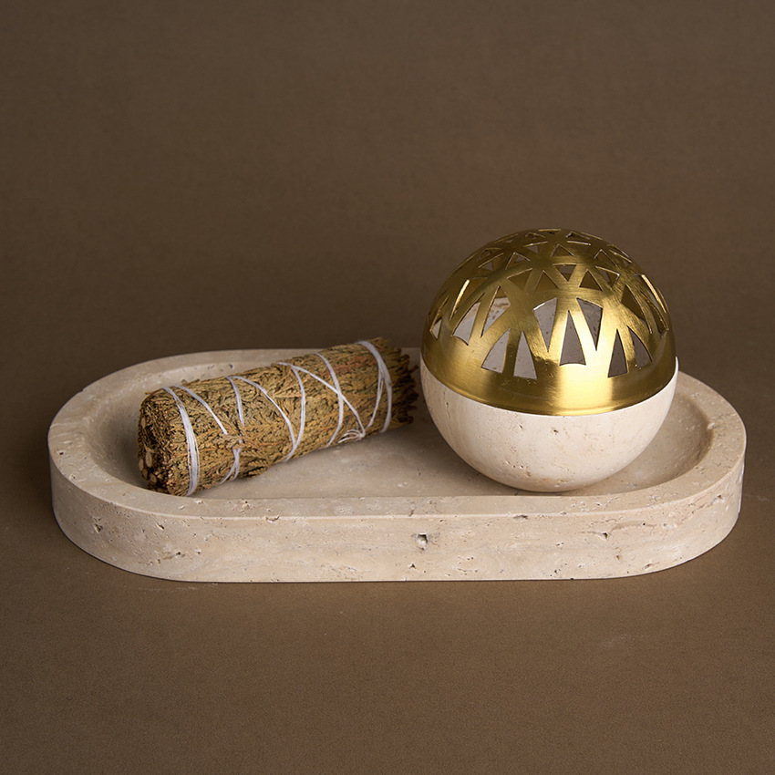 Marble aromatherapy ornament sphere incense burner (brown)