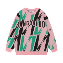 Women's Graffiti Geometric Printed Round Neck Sweater - Pink - View 1